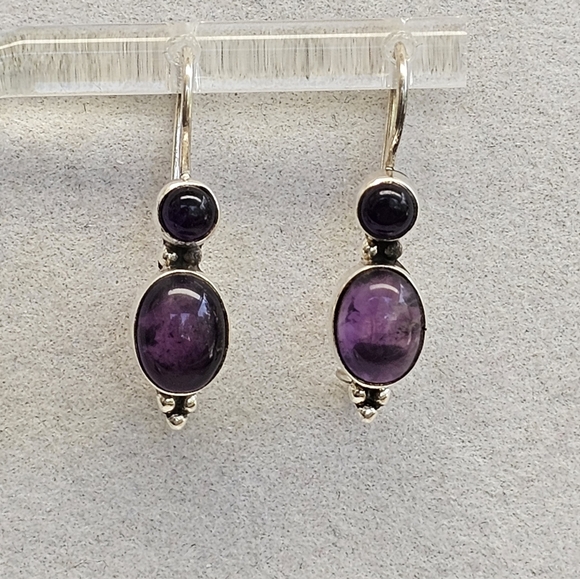 Jewelry - 925 Sterling Silver Amethyst Drop Earrings Vintage